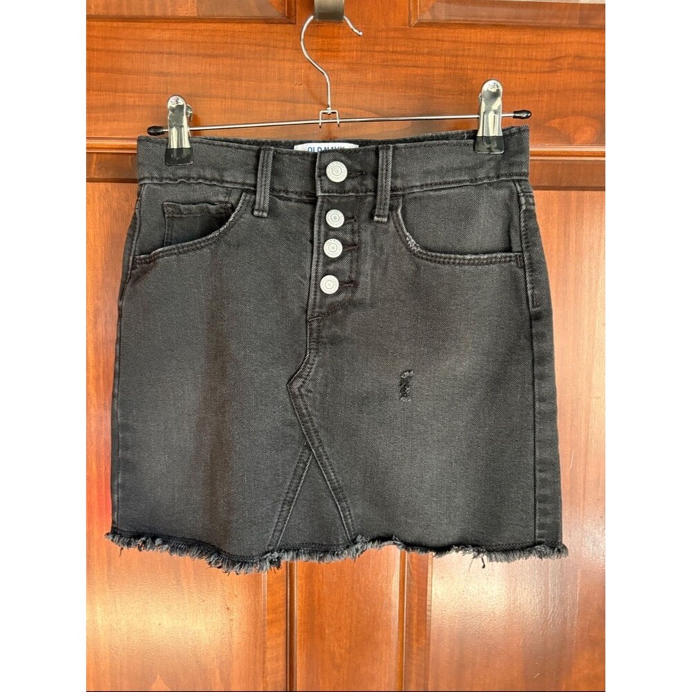 Old Navy Black Button-Fly Denim Mini Skirt- Girls Medium